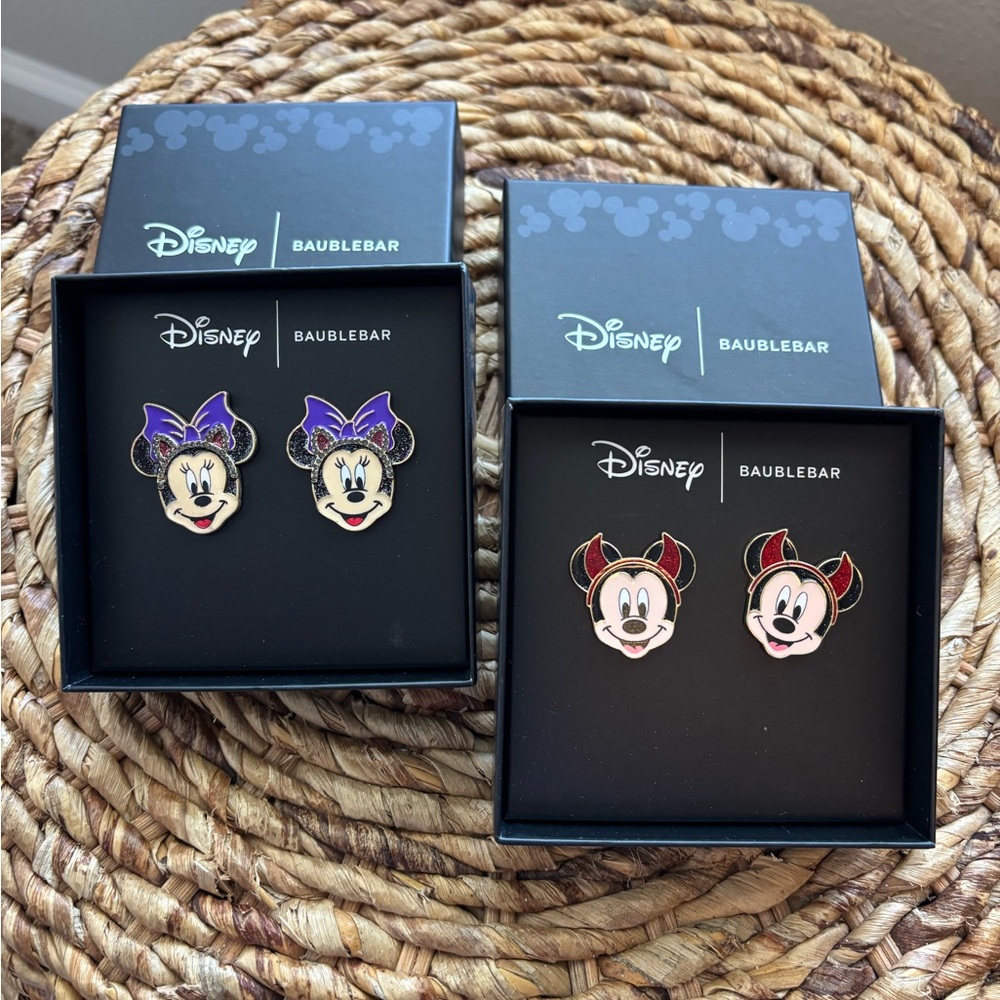 Disney x BaubleBar Halloween Mickey Mouse Earrings Minnie Mouse DEVIL NEW NIB